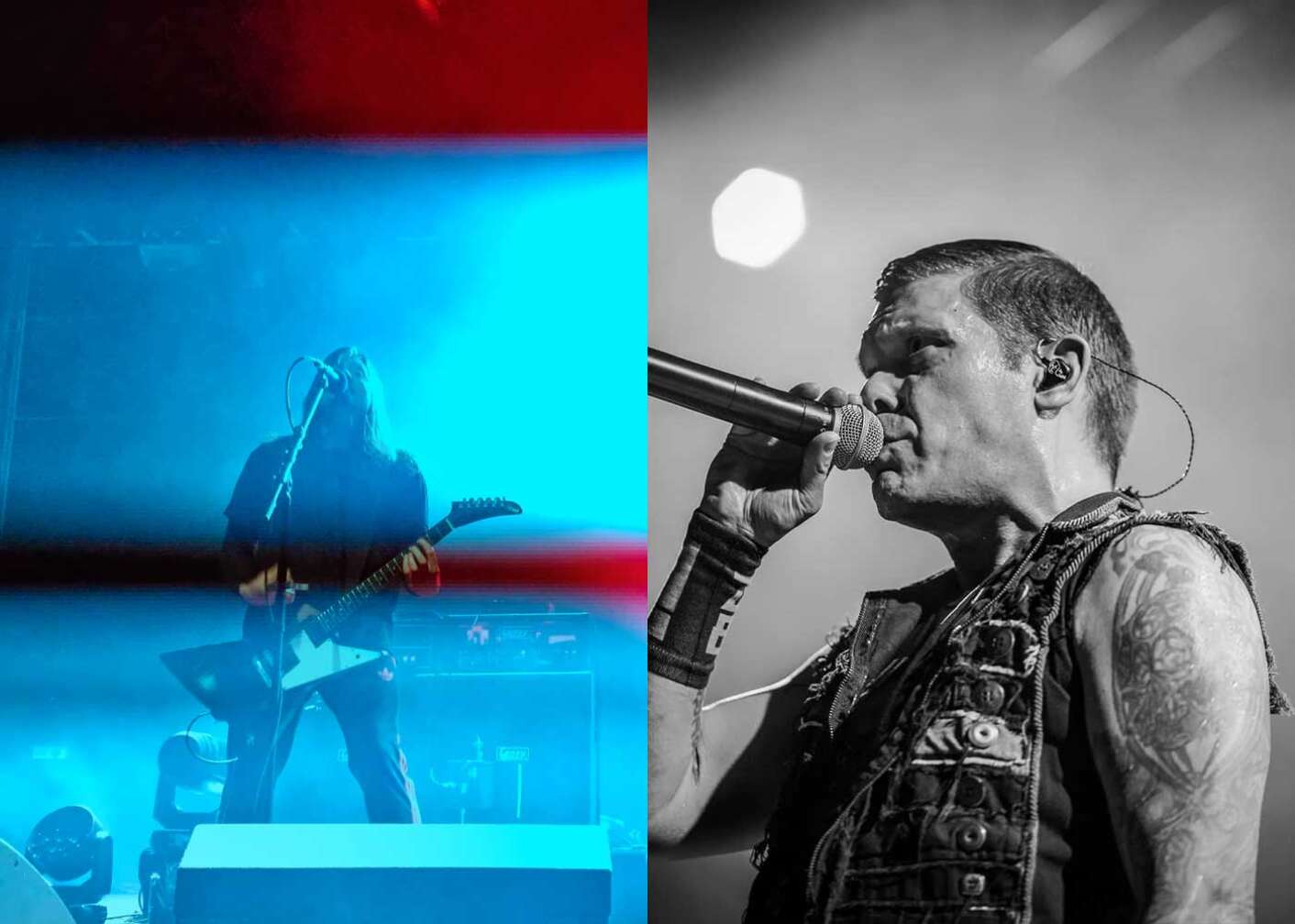 Brent Smith und der Sänger von Dinosaur Pile Up stehen am Mikro beim Konzert