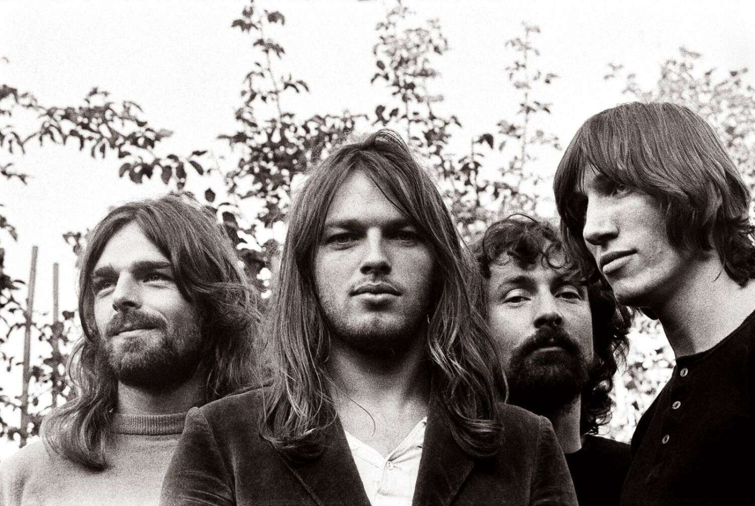 Pink Floyd Gruppenbild in Schwarz-Weiß