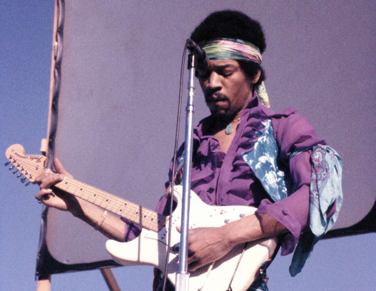 Jimi Hendrix bei einem Festival-Konzert in den späten 60ern