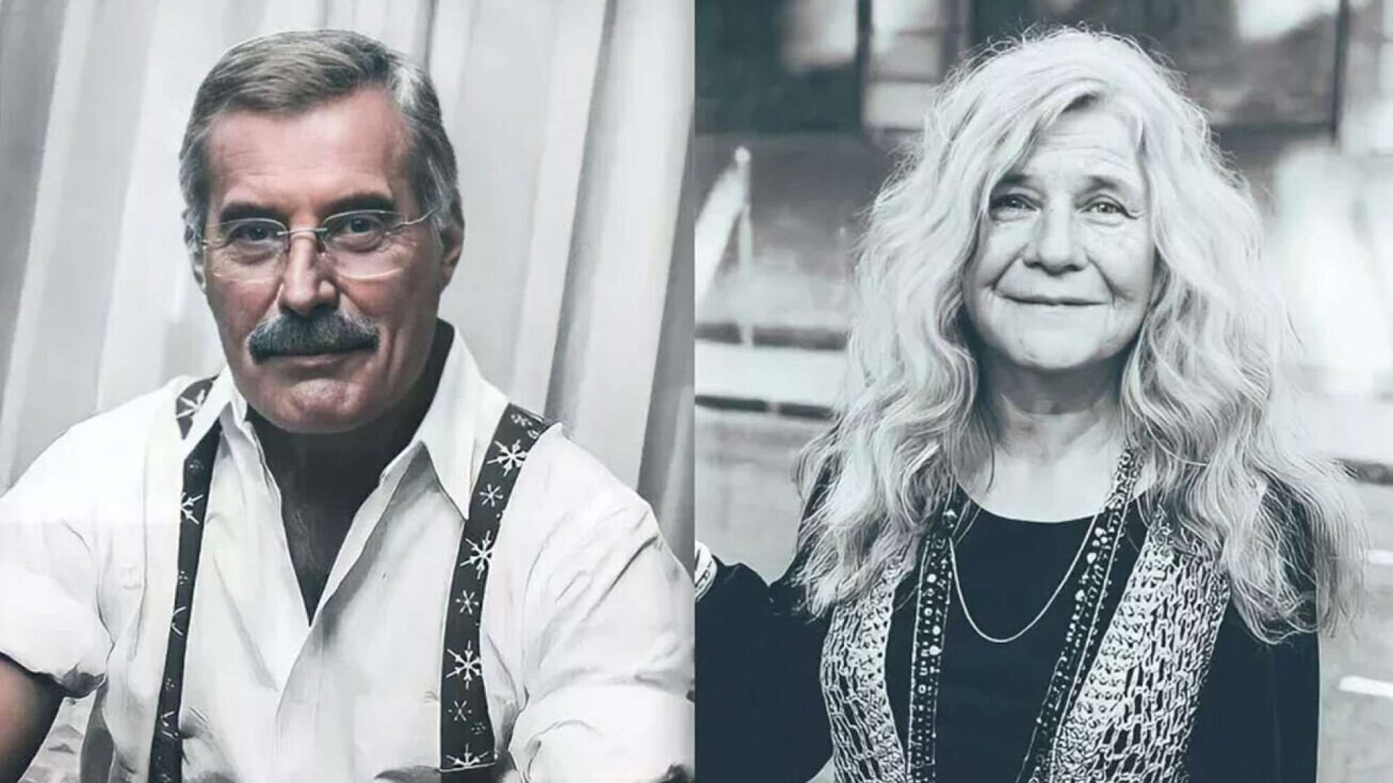 Künstlerportrait von Janis Joplin und Freddie Mercury in älteren Jahren