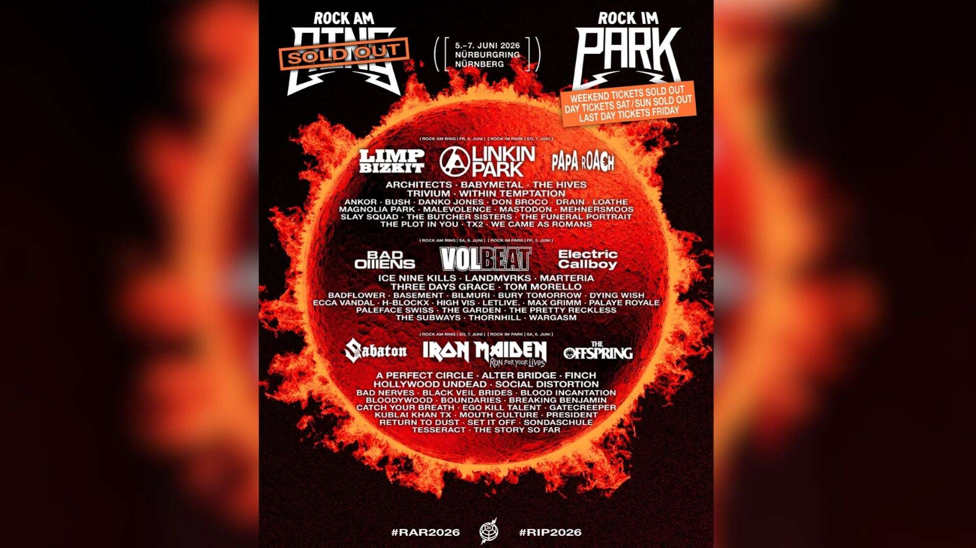 Das Line Up des Zwillingsfestivals Rock im Park & Rock am Ring 2026