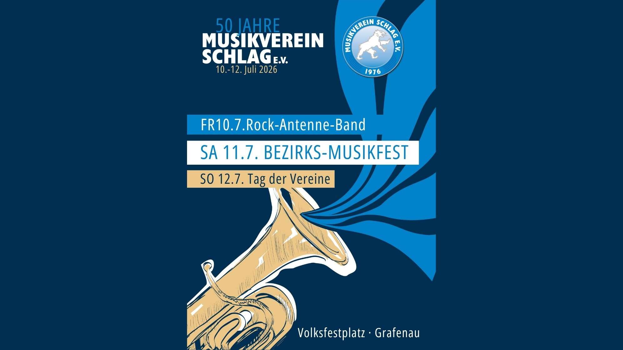 Das Plakat vom Bezirksmusikfest Schlag am 10. und 11. Juli 2026
