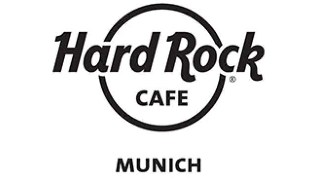 Das Logo des Hard Rock Cafe München in Schwarz-Weiß