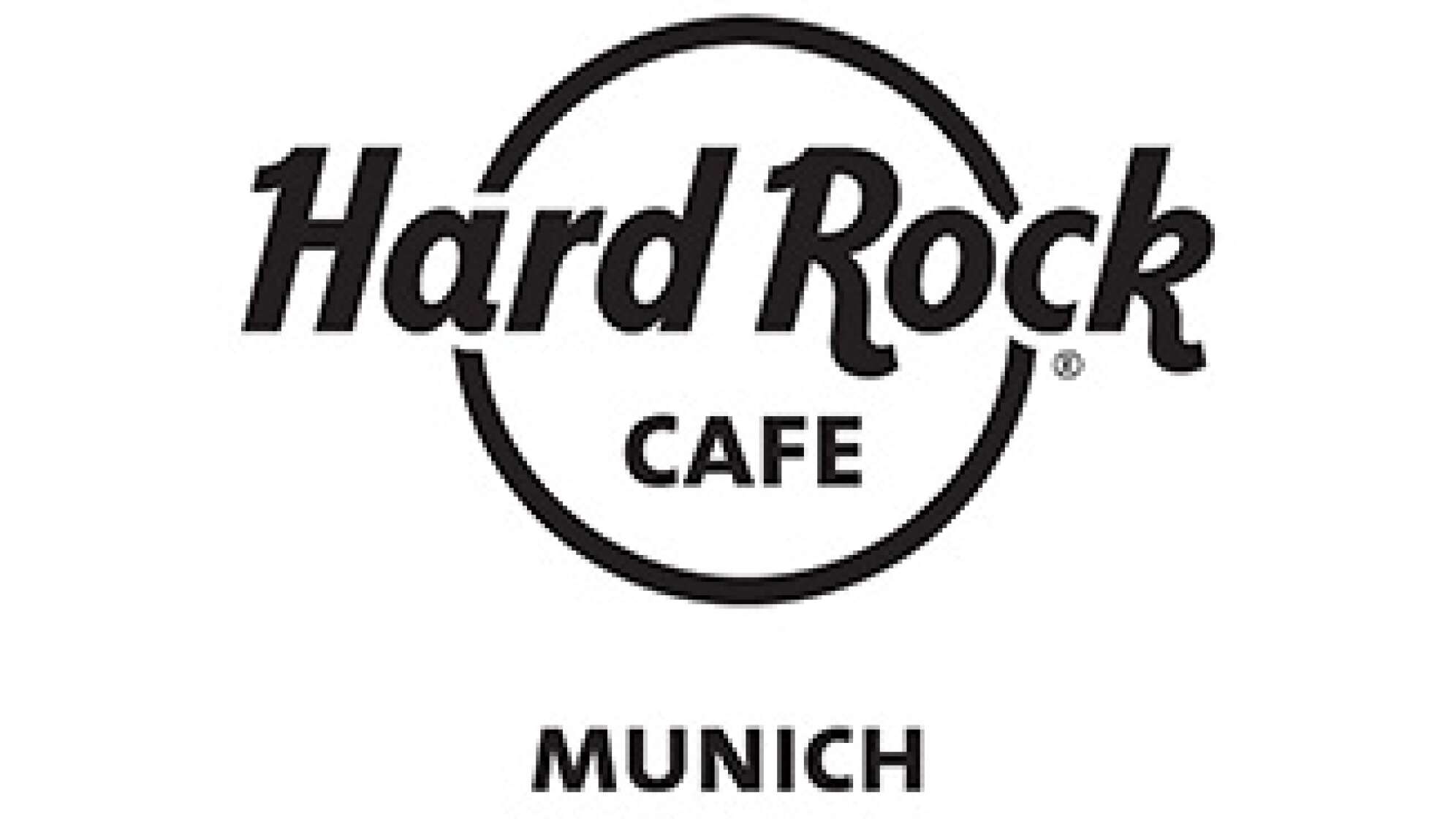 Das Logo des Hard Rock Cafe München in Schwarz-Weiß