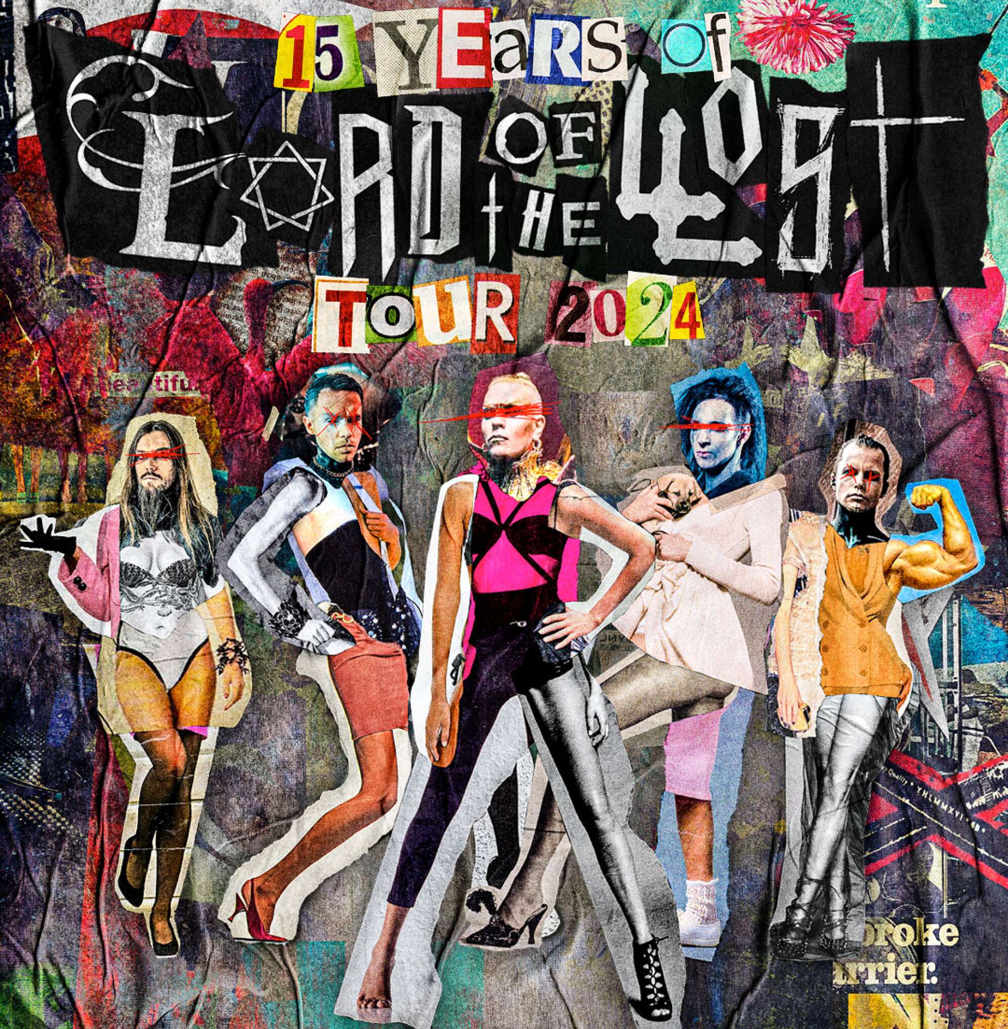 Das Tourplakat von Lord Of The Lost im Patchwork-Stil mit den Bandmitgliedern