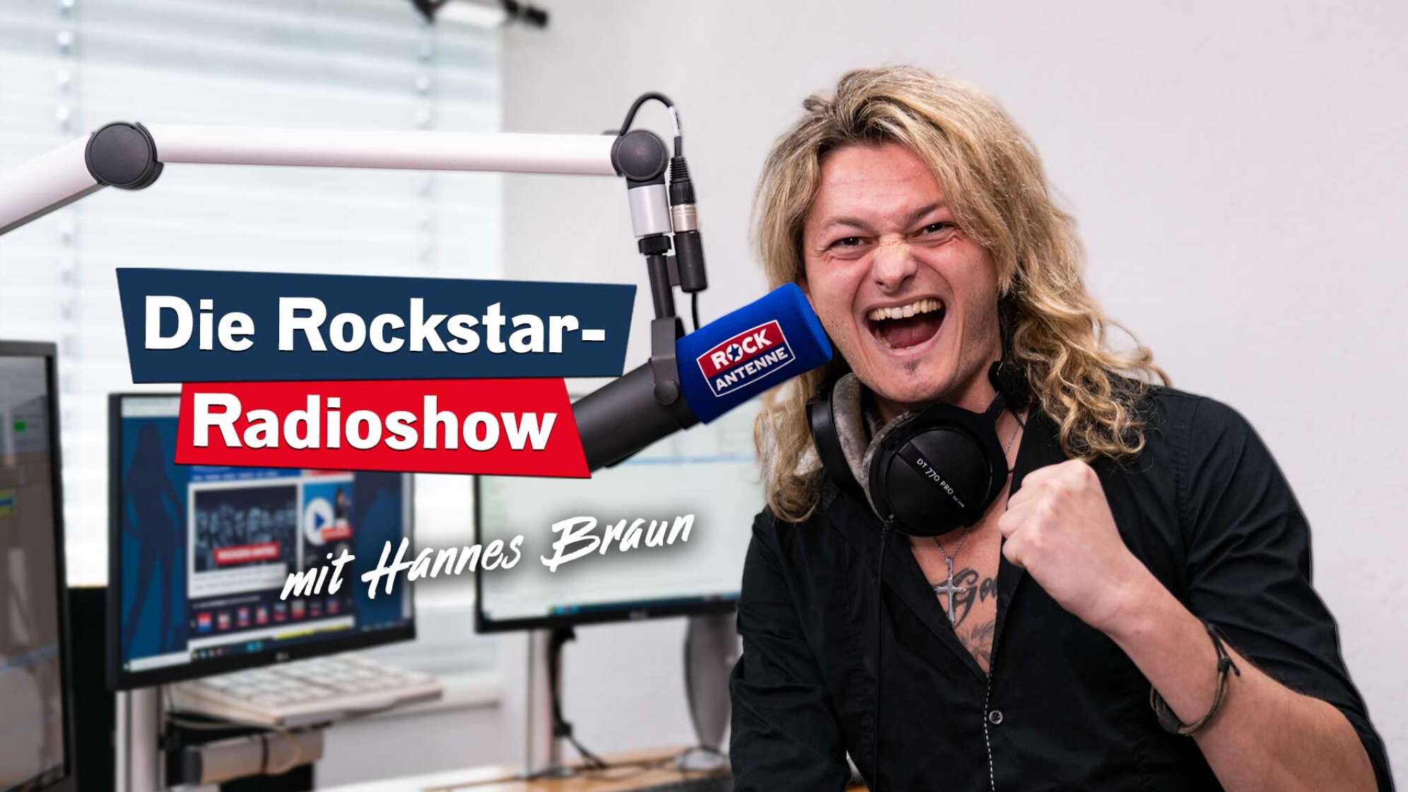 Hannes Braun am Mikro bei der Rockstar Radioshow von ROCK ANTENNE