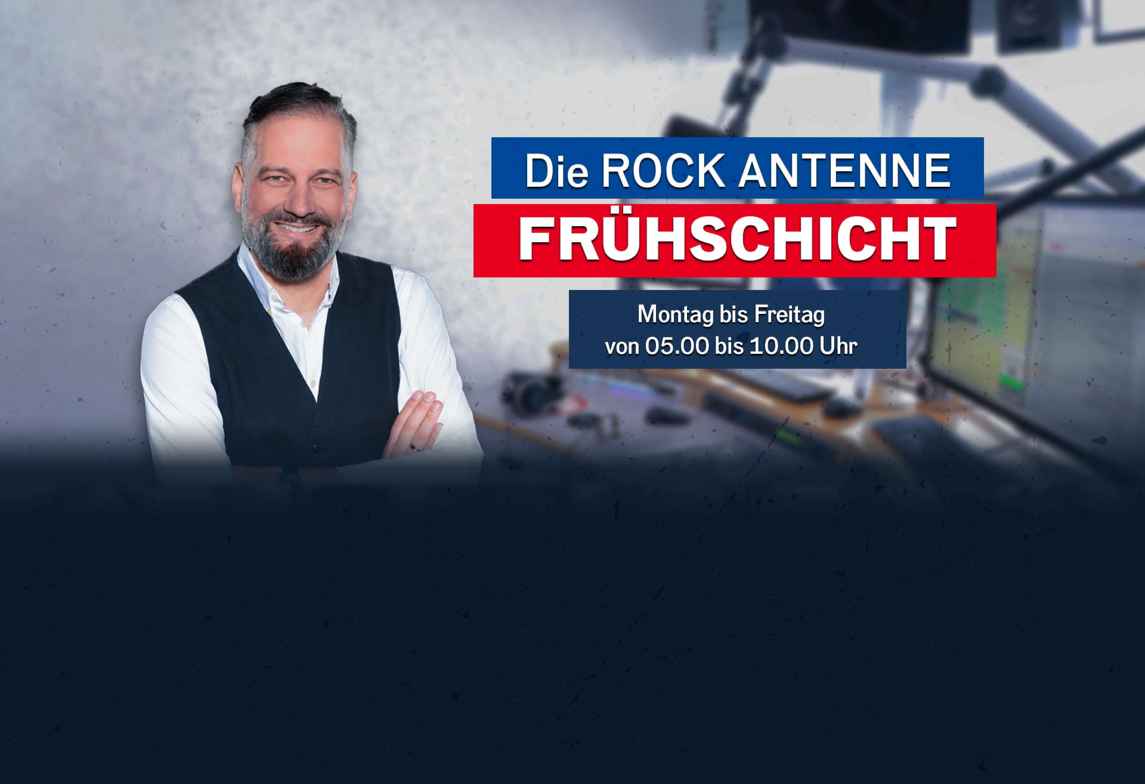 Barny Barnsteiner mit der Aufschrift "Die ROCK ANTENNE Frühschicht - Montag bis Freitag von 05.00 bis 10.00 Uhr""