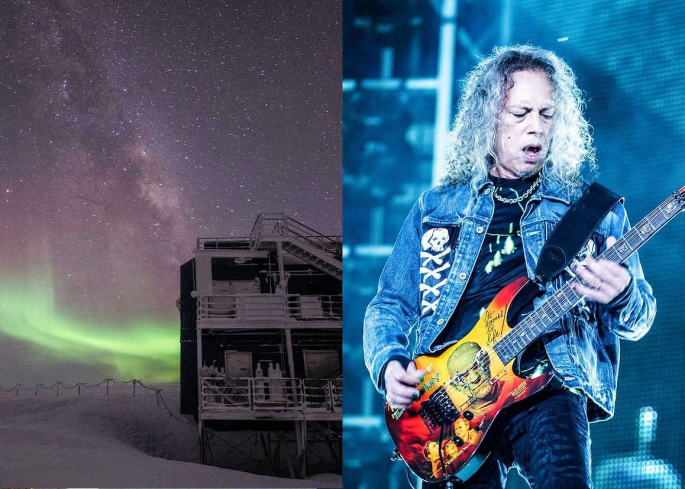 Südpol und Sam Hetfield, der Gitarre spielt