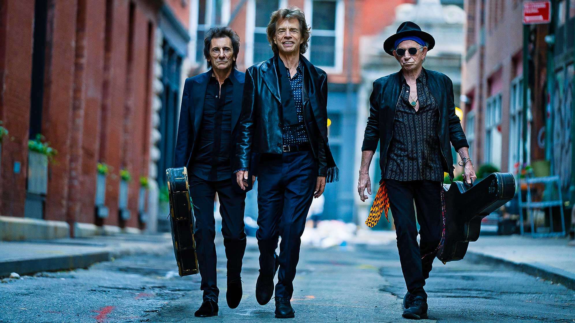 Das aktuelle Bandfoto der Rolling Stones - von links nach rechts: Ron Wood, Mick Jagger und Keith Richards.