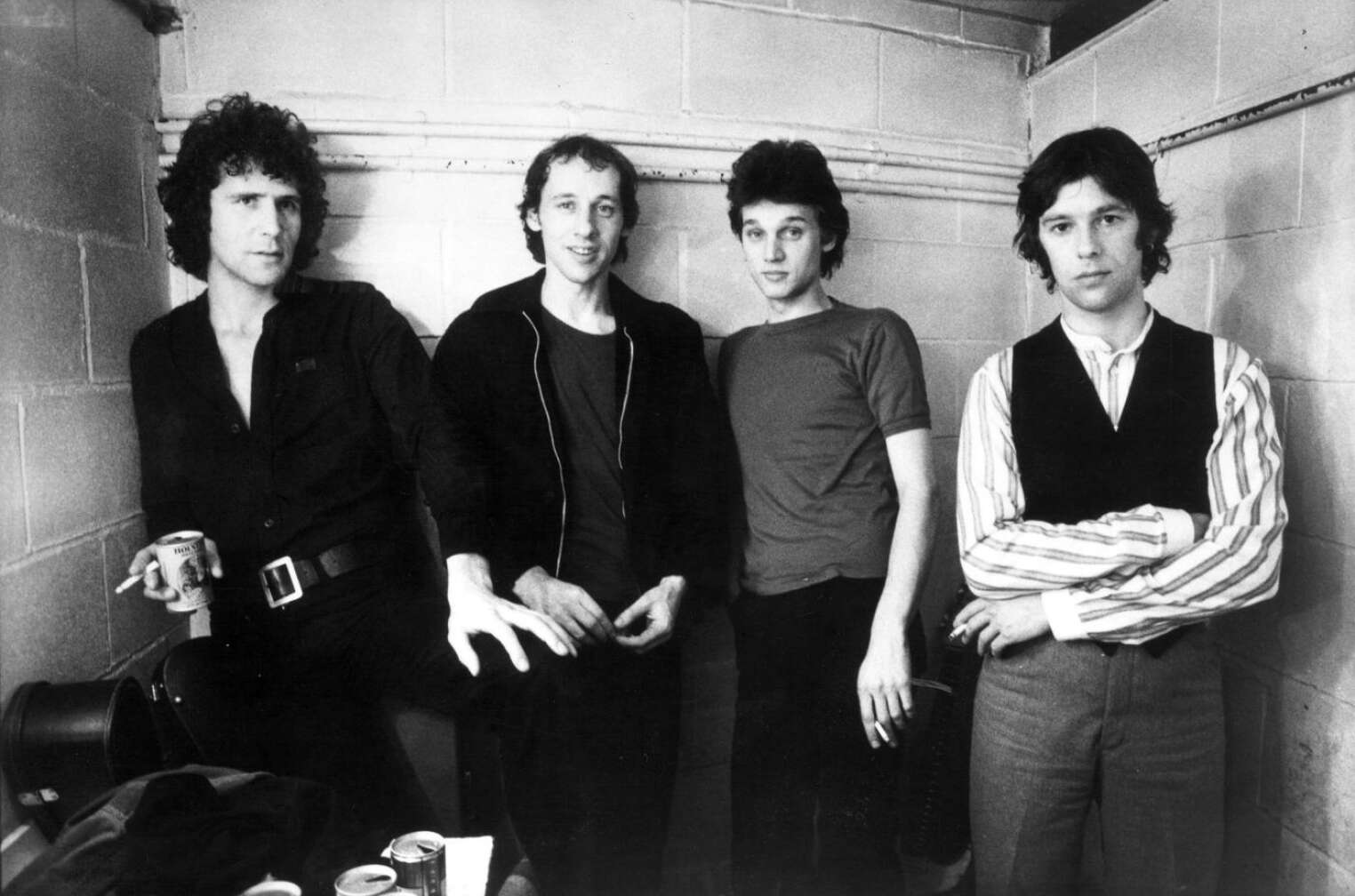 Dire Straits Gruppenbild in Schwarz-Weiß