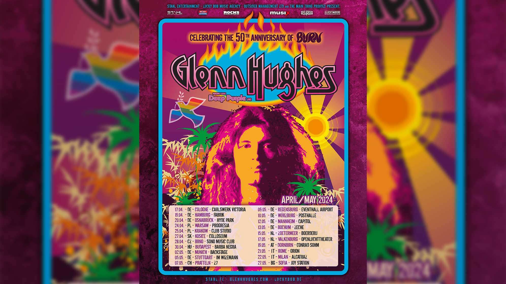 Das Tourplakat von Glenn Hughes mit allen Tourdaten