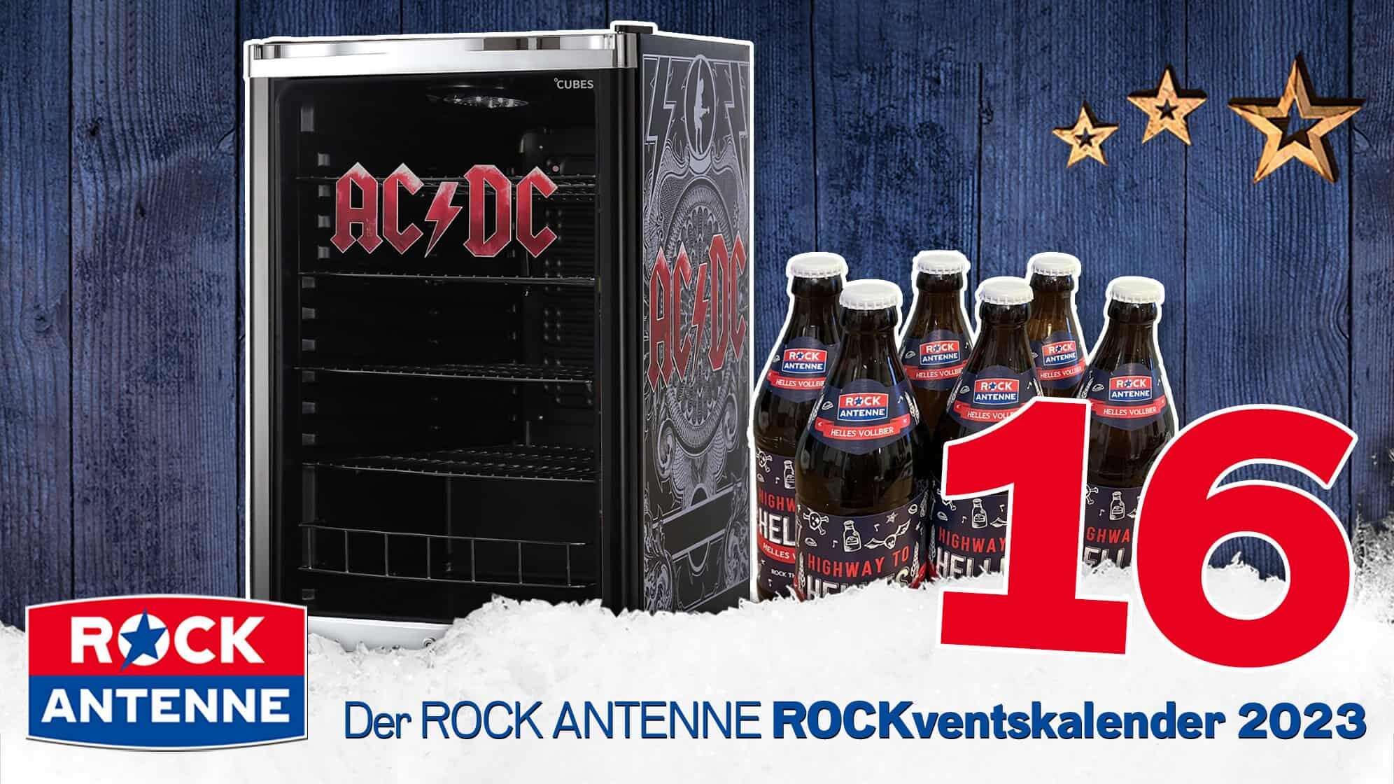 ROCK ANTENNE ROCKventskalender Türchen 16: AC/DC Kühlschrank mit ROCK ANTENNE Bier