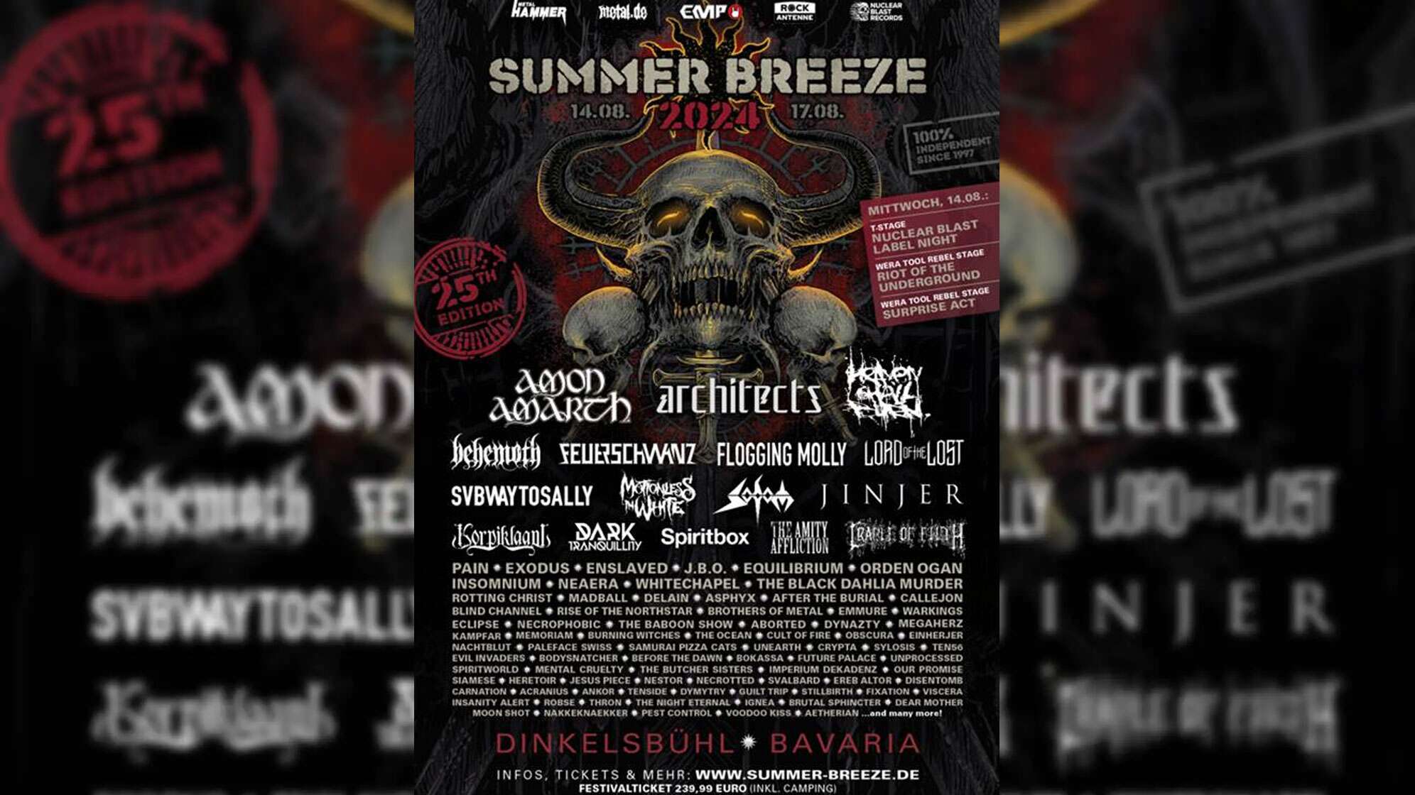 Das Festivalplakat des Summer Breeze Open Air 2024 mit allen bands des Line Ups
