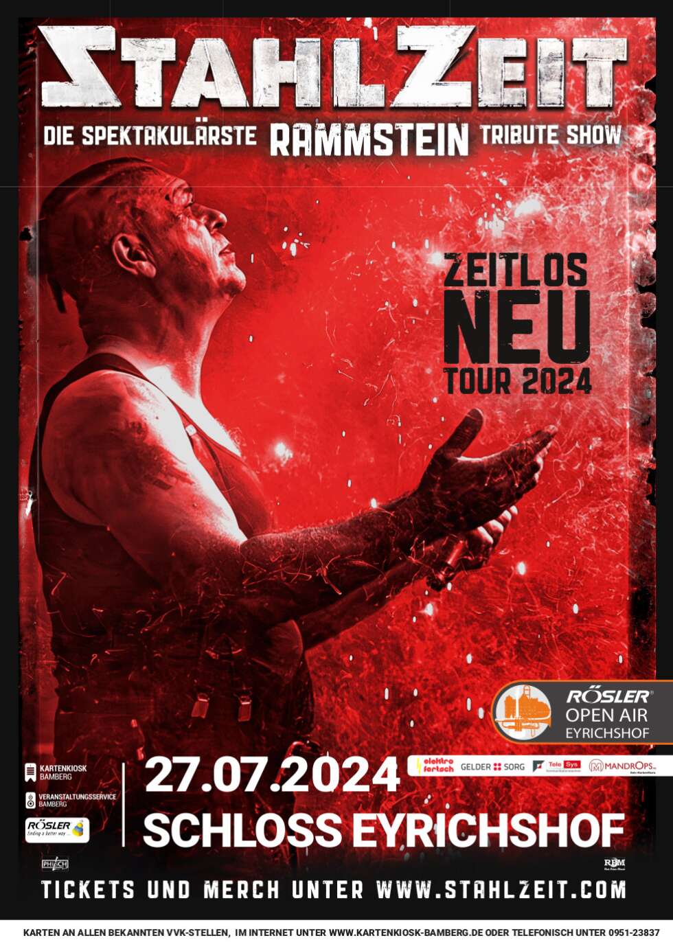 Das Tourplakat von StahlZEIT mit dem Termin am 27.07.2024 bei Rock im Schloss