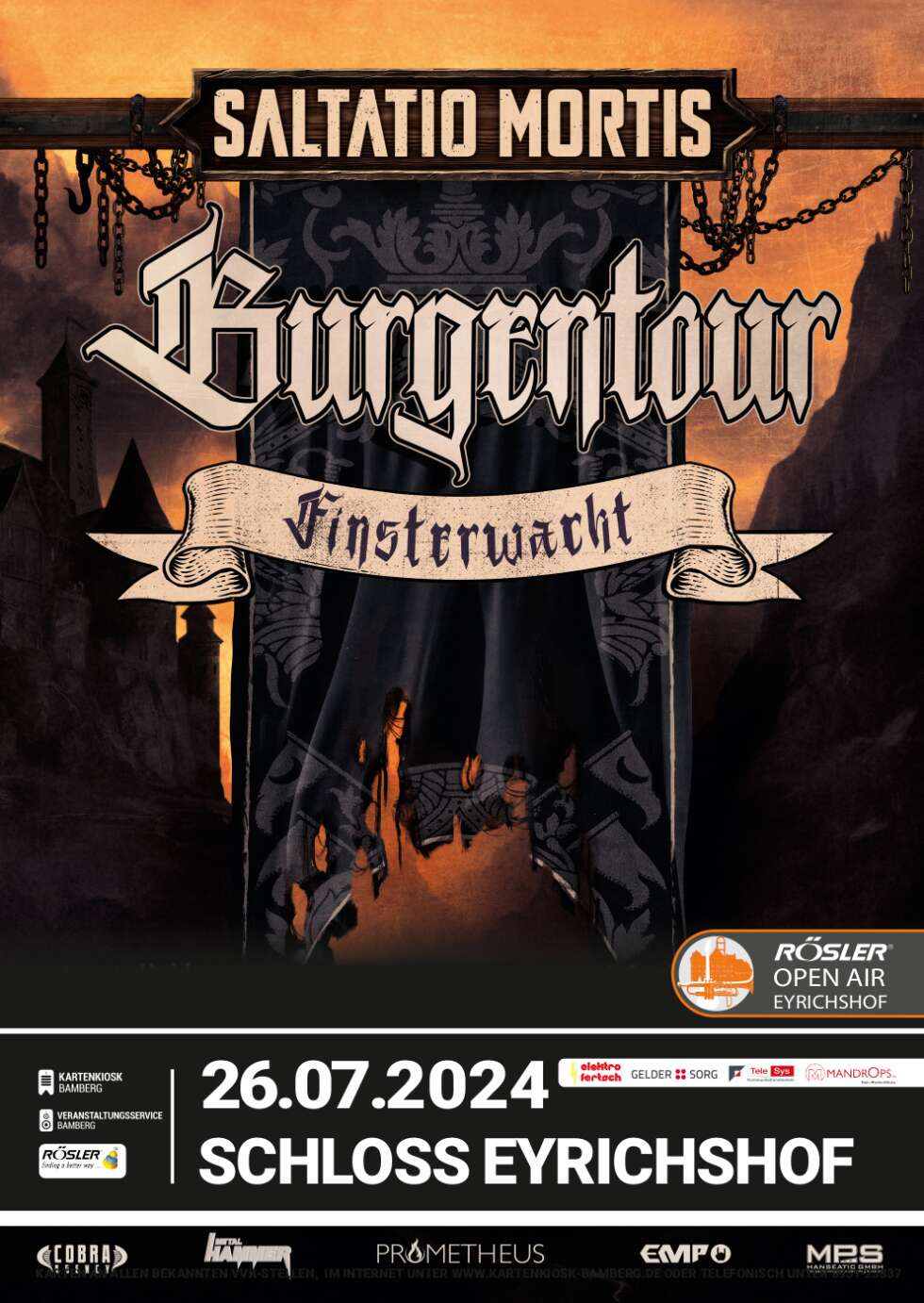 Das Tourplakat von Saltatio Mortis mit dem Termin am 26.07.2024 bei Rock im Schloss