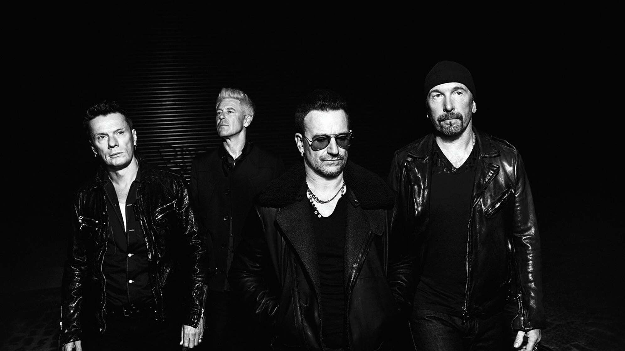 U2 Gruppenfoto in Schwarz-Weiß